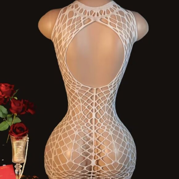 White Fishnet Cover-Up Dress - Picture 3 of 5